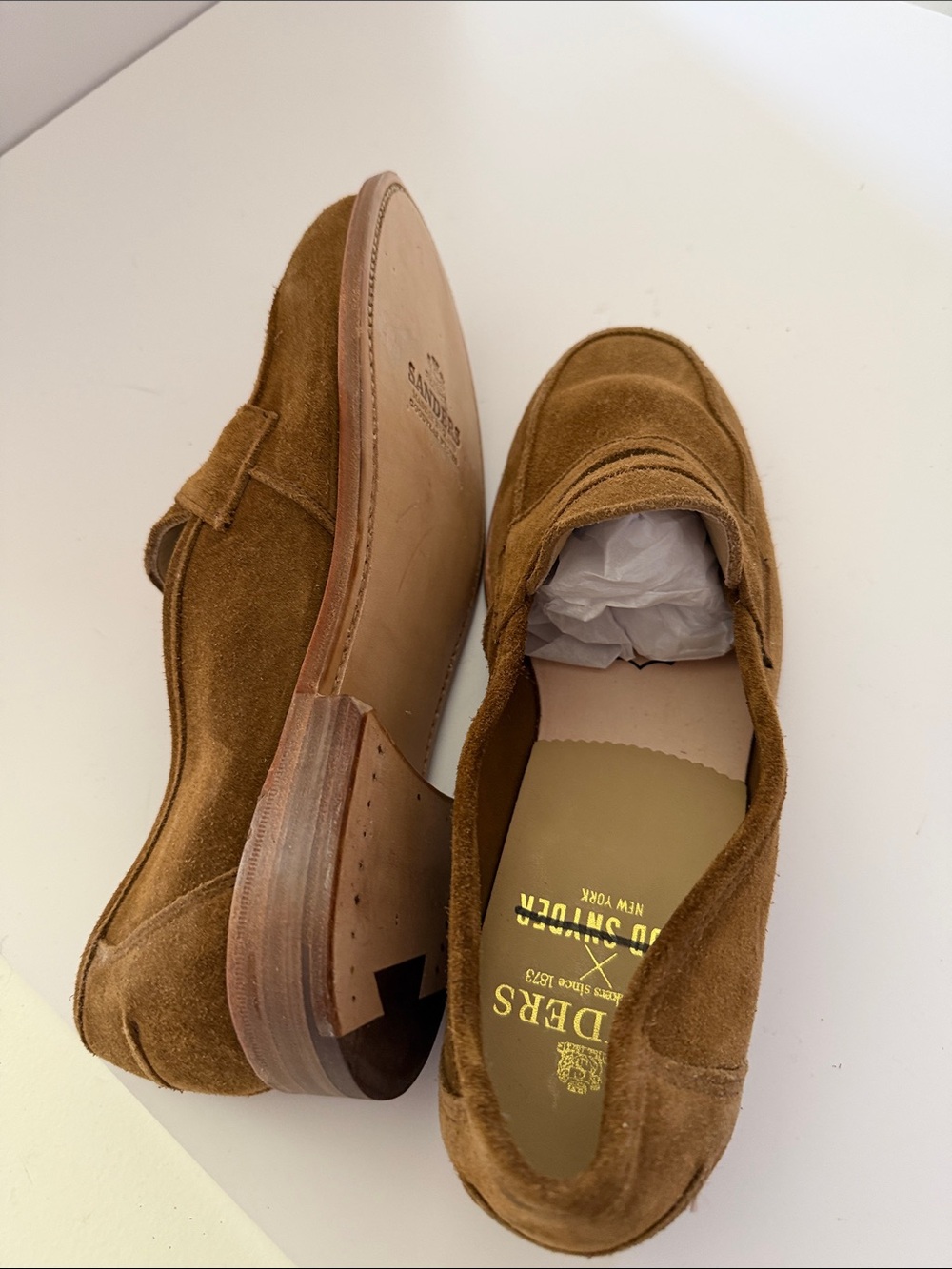 Todd Snyder X Sanders Men's Suede Penny Loafers in Brown Sz 9.5.  Tub8 - Picture 5 of 8